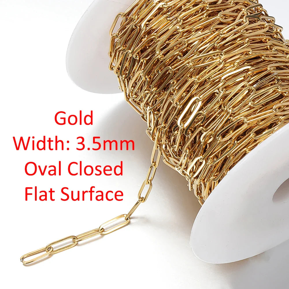 No Fade 2Meters Stainless Steel Chains for Jewelry Making DIY Necklace Bracelet Accessories Gold Chain Lips Beads Beaded Chain