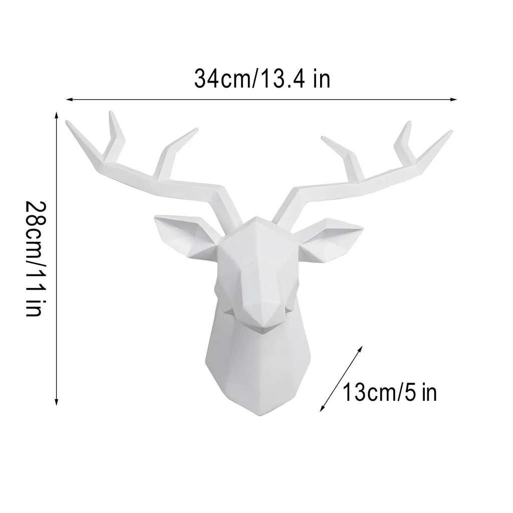 Modern Geometric Deer Head Wall Sculpture – Resin Antler Decor