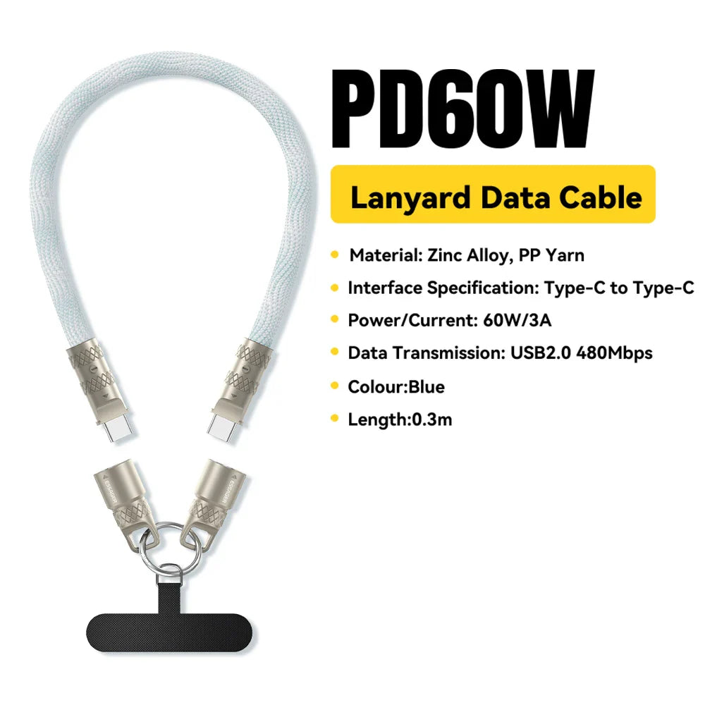 Essager 60W Type C To Type C Fast Charging Cable  For iPhone 16 Xiaomi Huawei  Lanyard  Halter Neck Wrist Multifunctional Cable