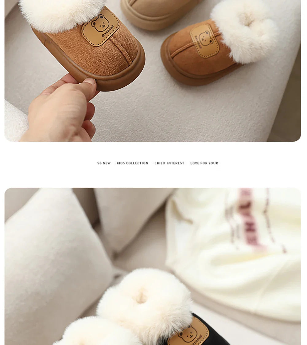 Unisex Cute Winter Boots for Toddlers Faux Fur Thick Warm Velvet Slip-On Baby Snow Footwear 1-3 Years Anti-Slippery PU Leather