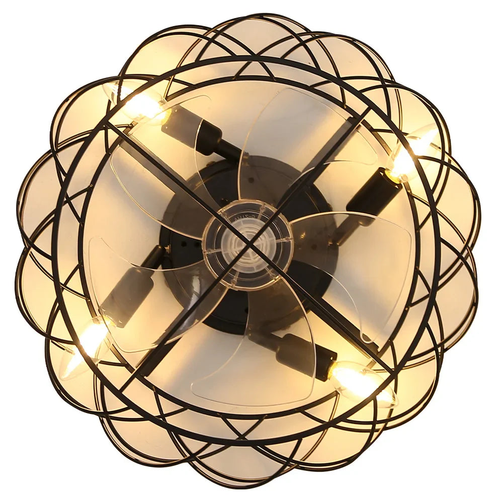 KOMORE Black Cage Ceiling Fan Light with Remote 5 Blades DC Motor for Office, Living Room, Bedroom