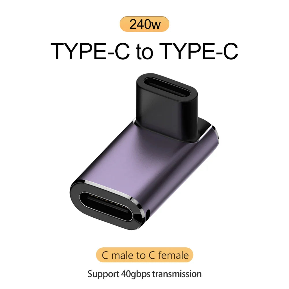 NNBILI 5A Type-C OTG Adapter 240W Fast Charging Data Converter USB4.0 40Gbps Support 8K 60Hz USB C 90/180 Degree Elbow Adapter