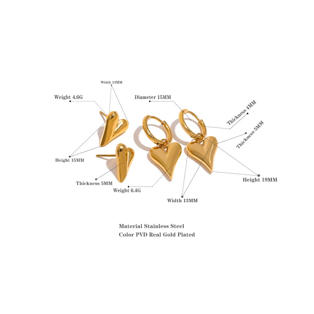 Yhpup Stainless Steel Chic Heart Huggie Hoop Earrings Charm Gold Color Tarnish Free Trendy Fashion Jewelry for Women Bijoux