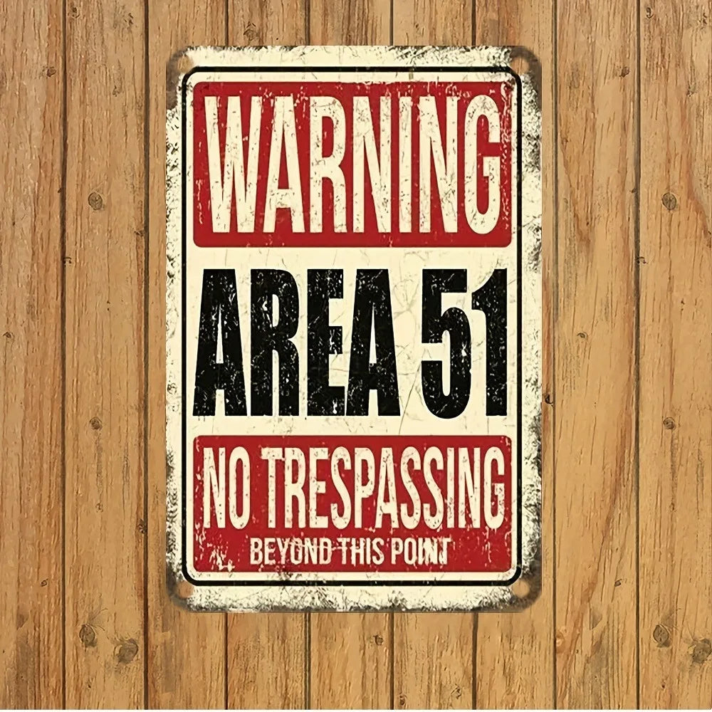 Area 51 No Trespassing Metal Sign, Vintage UFO Wall Decor