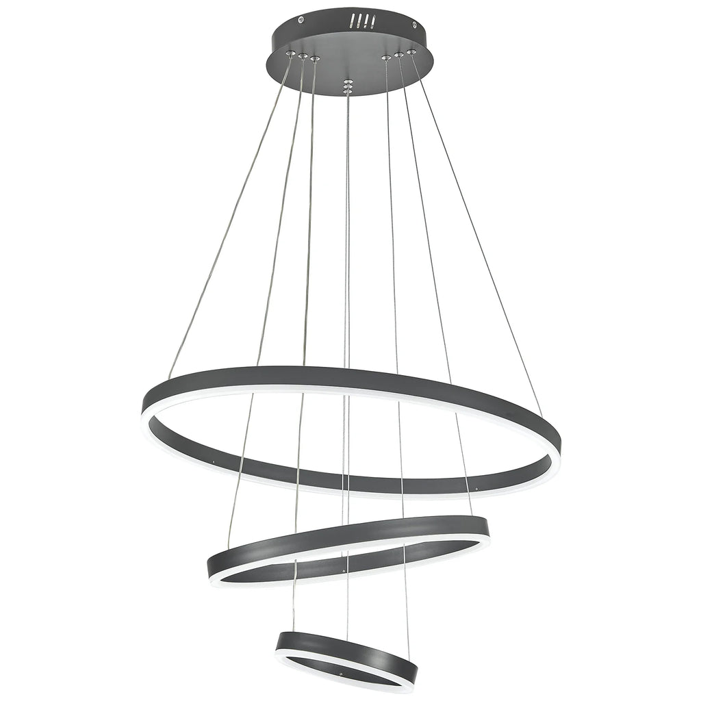 KOMORE Modern 3 Ring Aluminum Round Hanging LED Pendant Light Stepless Dimming & Cool White for Kitchen Living Room Hallway