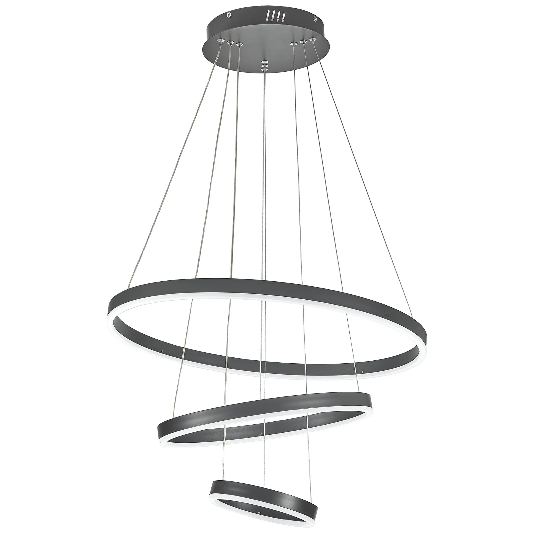KOMORE Modern 3 Ring Aluminum Round Hanging LED Pendant Light Stepless Dimming & Cool White for Kitchen Living Room Hallway