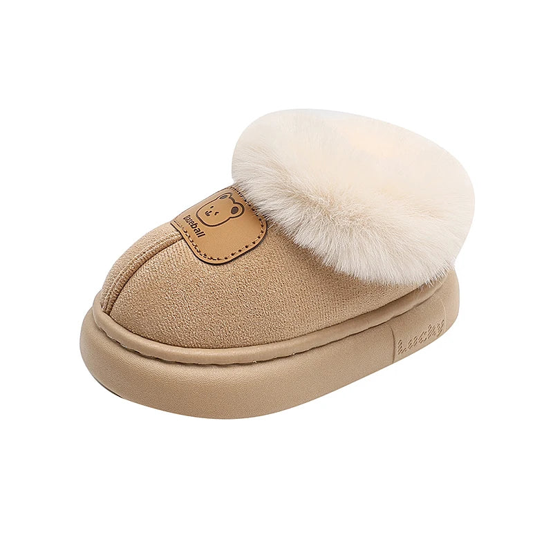 Unisex Cute Winter Boots for Toddlers Faux Fur Thick Warm Velvet Slip-On Baby Snow Footwear 1-3 Years Anti-Slippery PU Leather