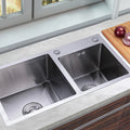 Kitchen Sink Stainless Steel Double Bowl Anti Corrosion Soundproof with Draining Basket and Sewer