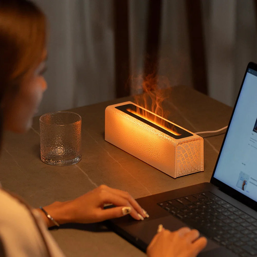 KINSCOTER RGB Flame Aroma Diffuser Air Humidifier Ultrasonic Cool Mist Maker Fogger LED Essential Oil Fire LED Lamp Difusor Gift