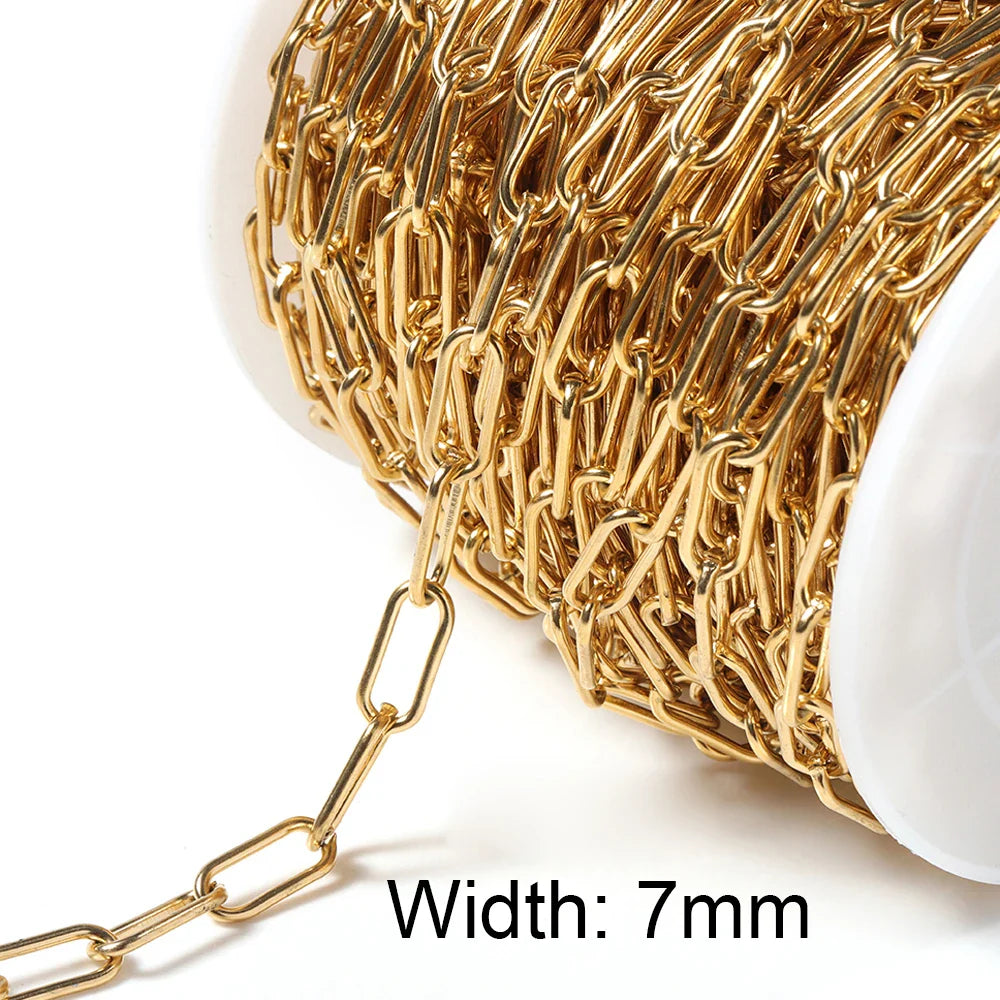 1M NO FADE Stainless Steel Square Link Chain for DIY Necklace Bracelet 6.5mm Rolo Cable Link Chains Jewelry Making Supplies Bulk