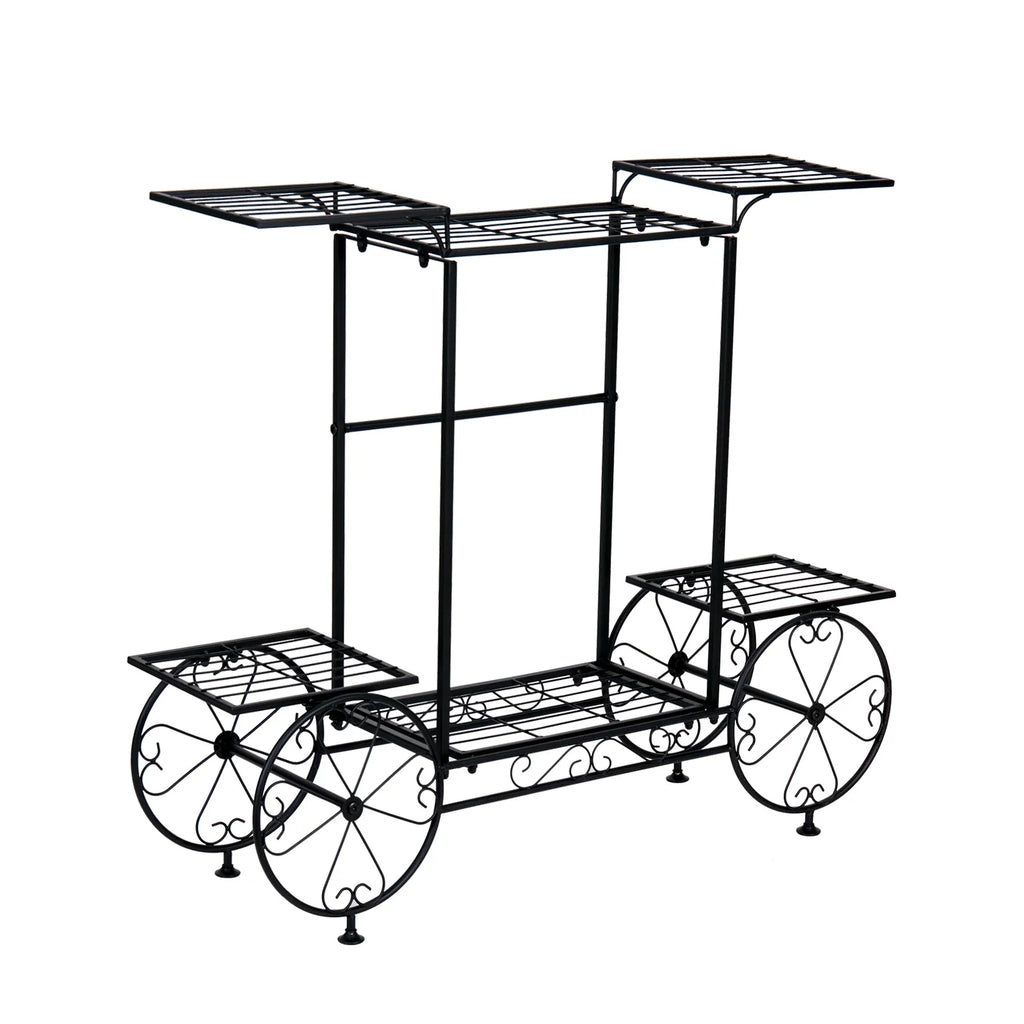 Large Metal Garden Cart Plant Stand Parisian Style Flower Display Rack Holder for Indoor Outdoor