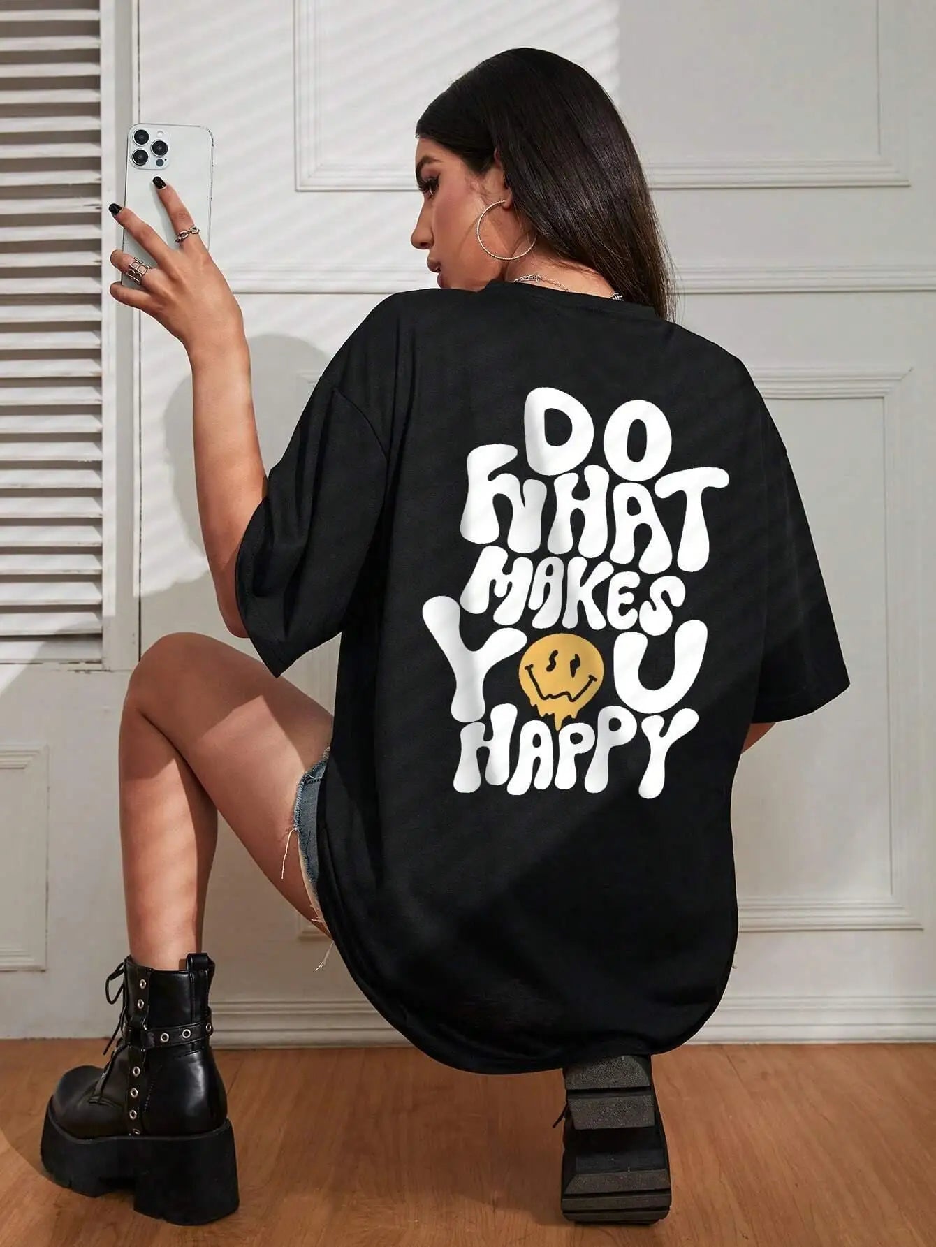 Do What Makes You Happy Oversized T-Shirt, Red Cotton Streetwear Tee