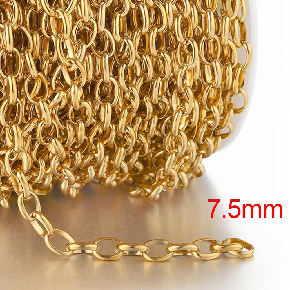 1M NO FADE Stainless Steel Square Link Chain for DIY Necklace Bracelet 6.5mm Rolo Cable Link Chains Jewelry Making Supplies Bulk