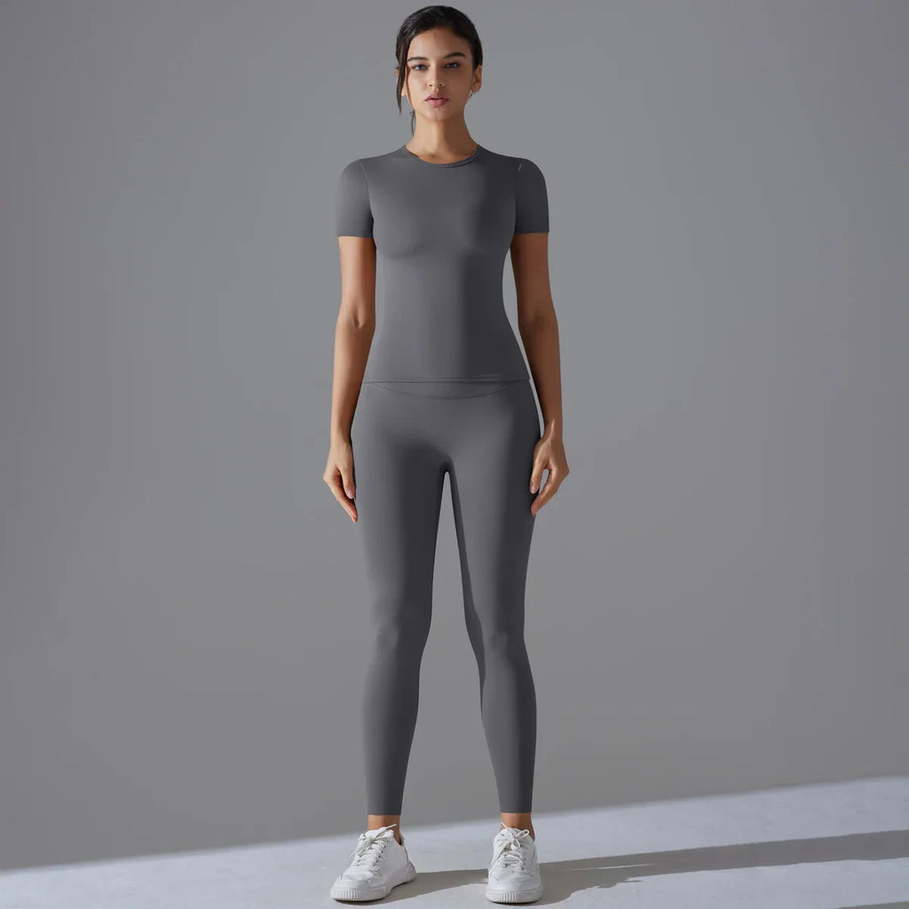 Quick-Drying Gym Leggings Set Yoga Suit Sports Set Sleeve Breathable Stretchy GYM Yoga Slim Fitness Active Top Tight Yoga Pant