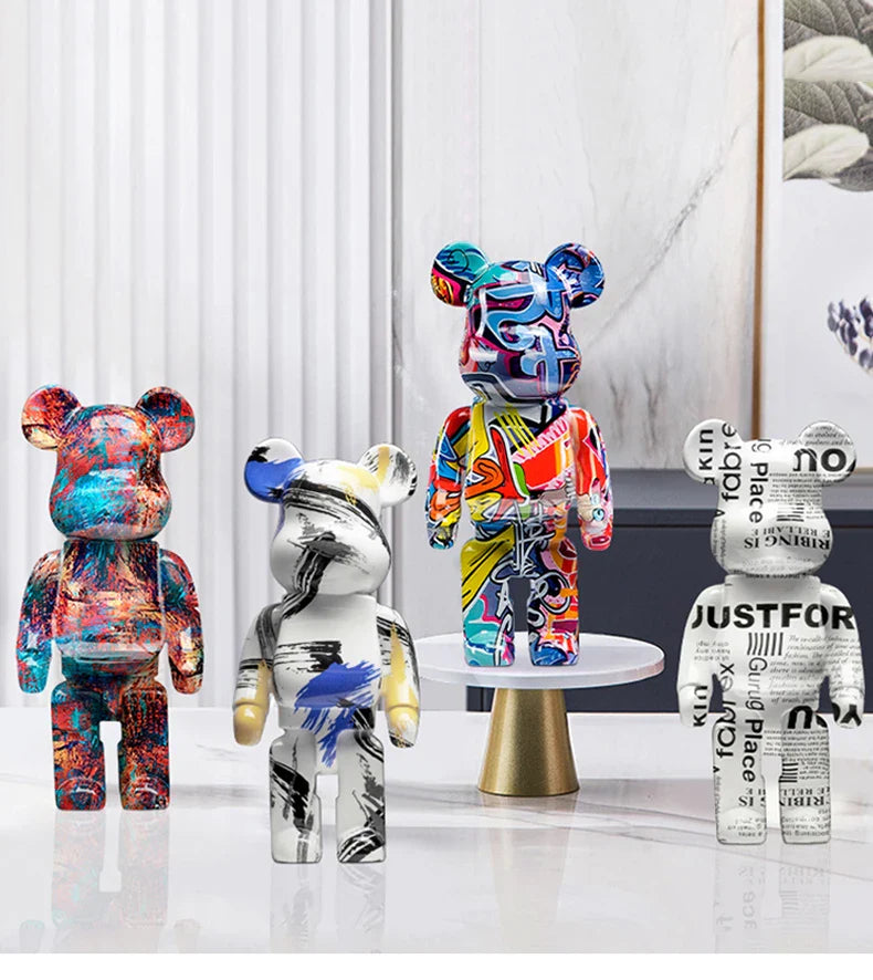 Graffiti Bear Resin Statue Decor | Modern Colourful Bear Ornament 27cm