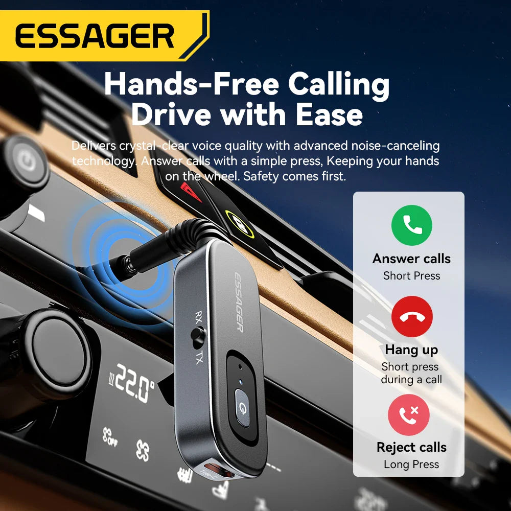 Essager 2-in-1 Bluetooth Audio Receiver Transmitter Wireless Bluetooth 5.1 3.5mm AUX Audio Adapter Stereo for Earphones TV Car