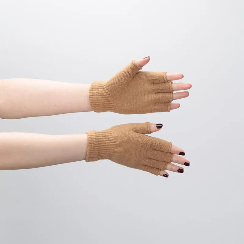 1pair Black Short Half Finger Fingerless Knit Wrist Glove Winter Warm Stretch Work Gloves for Women and Men Cycling Accessories