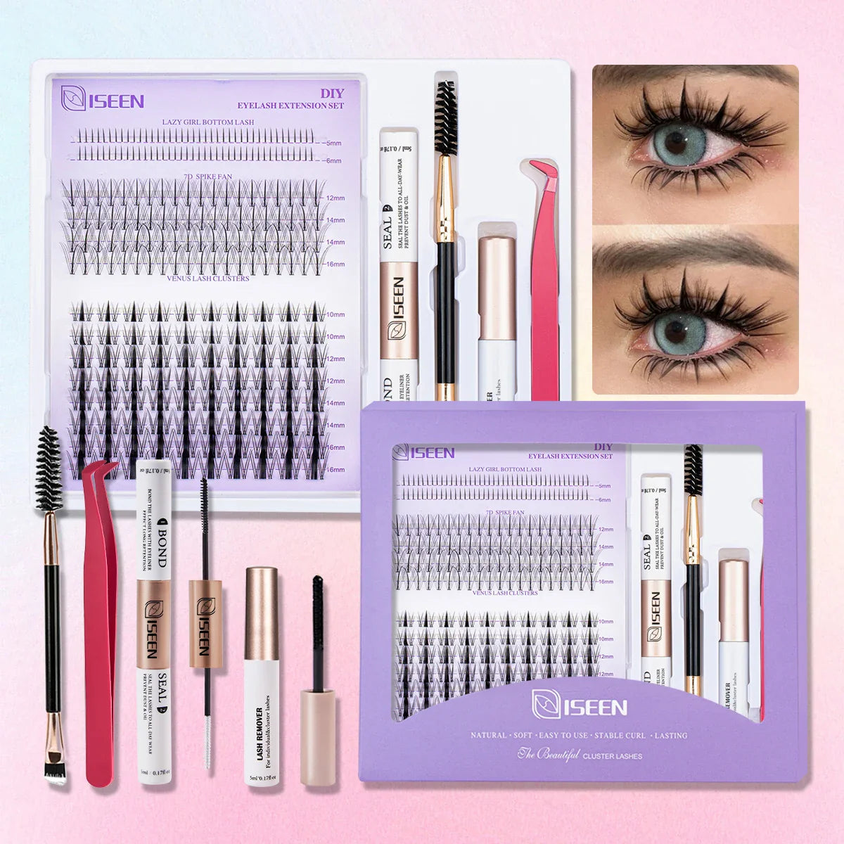 DIY Lash Extension Mix Styles Lash Clusters Individual with Bond&Seal Remover Tweezers Lash Brush for Self Application Makeup