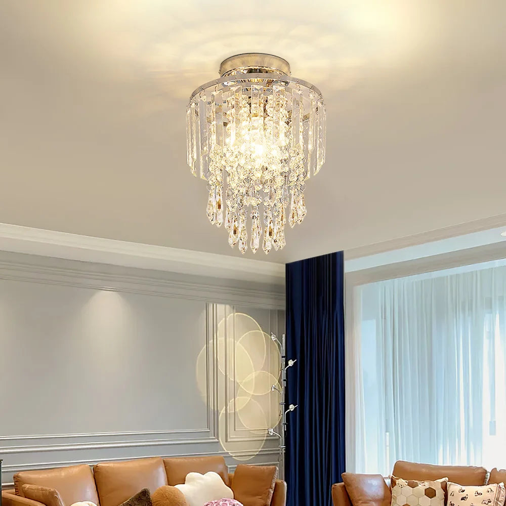 KOMORE Crystal Mount Ceiling Light 23cm /25cm / 30cm Dia for Living Room, Bedroom, Kitchen