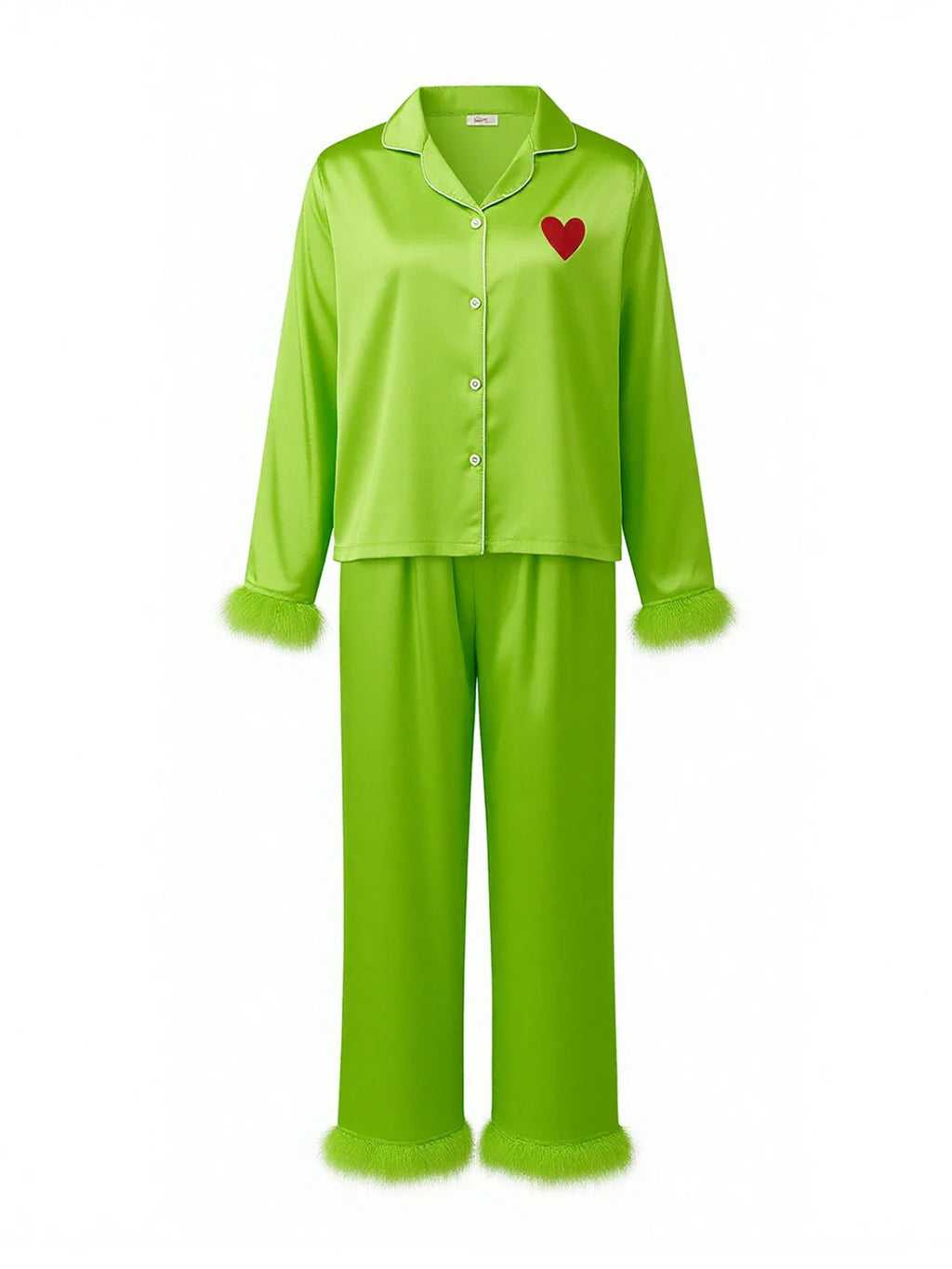 Family Green Satin Silk Christmas Pajamas Button down Shirt Sleepwear Jammies Set