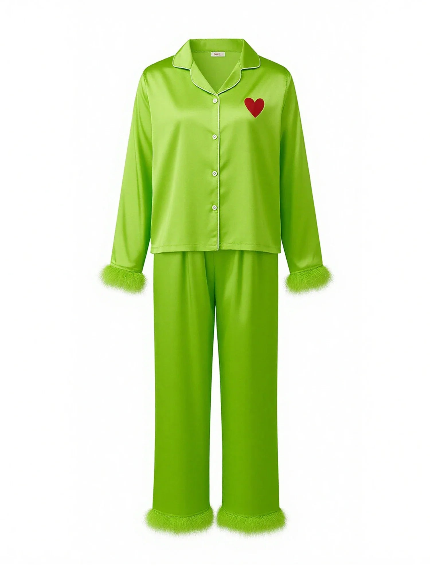 Family Green Satin Silk Christmas Pajamas Button down Shirt Sleepwear Jammies Set