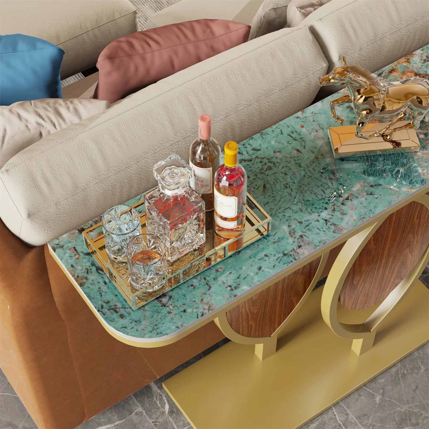 Exclusive Design Gold Leaf Console Table Entryway Accent Table Office Coffee Bar Metal Frame