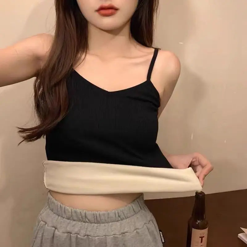 Women Winter Warm Top Thin Velvet Corset Top Solid Y2k Sleeveless Tank Tops Sleeveless Sexy Slim Fleece Corset Top Female