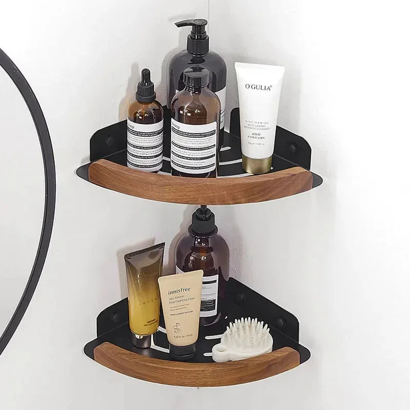 Modern Wooden Bathroom Wall Storage Rack – Shelves, Towel Bar & Hooks Set