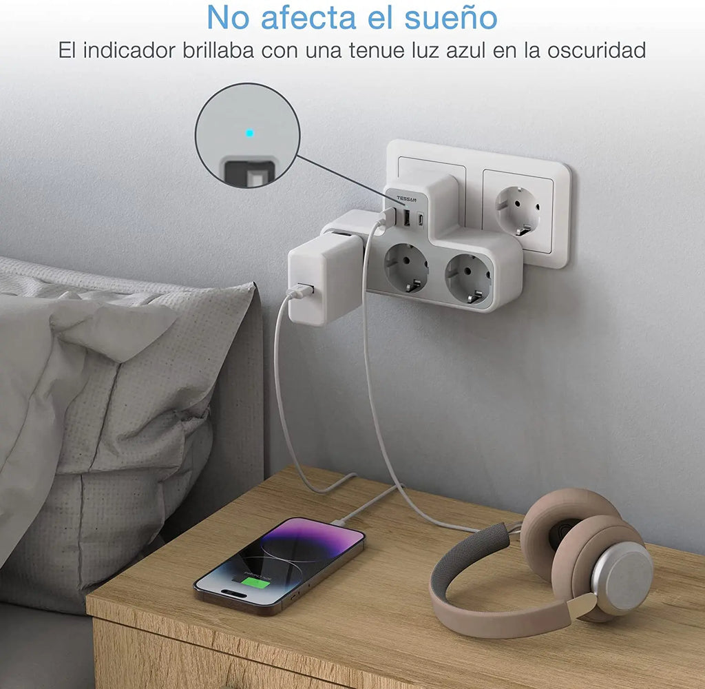 TESSAN EU Plug Power Strip with 3 AC Outlets +3 USB Ports, 6 In 1 Wall Charger Power Socket Adapter Overload Protection for Home