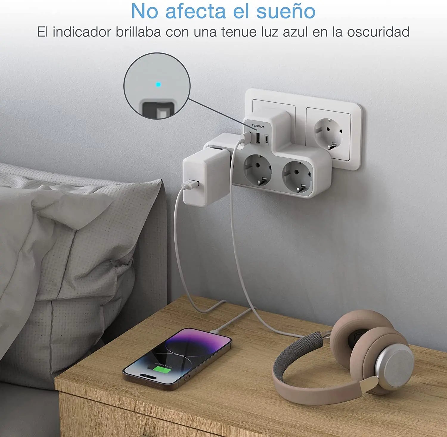 TESSAN EU Plug Power Strip with 3 AC Outlets +3 USB Ports, 6 In 1 Wall Charger Power Socket Adapter Overload Protection for Home