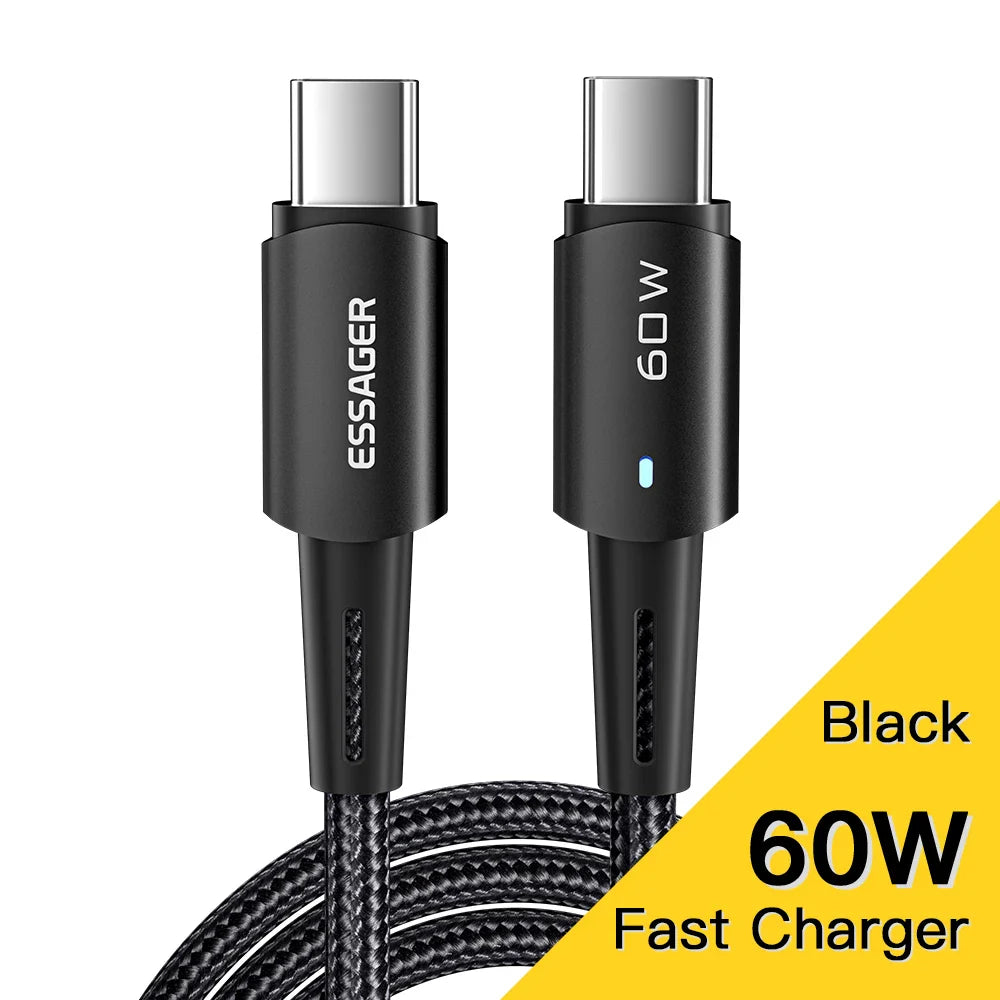 Essager 100W USB Type C To USB C Cable For Xiaomi Huawei P30 P40 Pro 5A Fast Charging Wire Data Cord For Samsung S21 Ultra S20