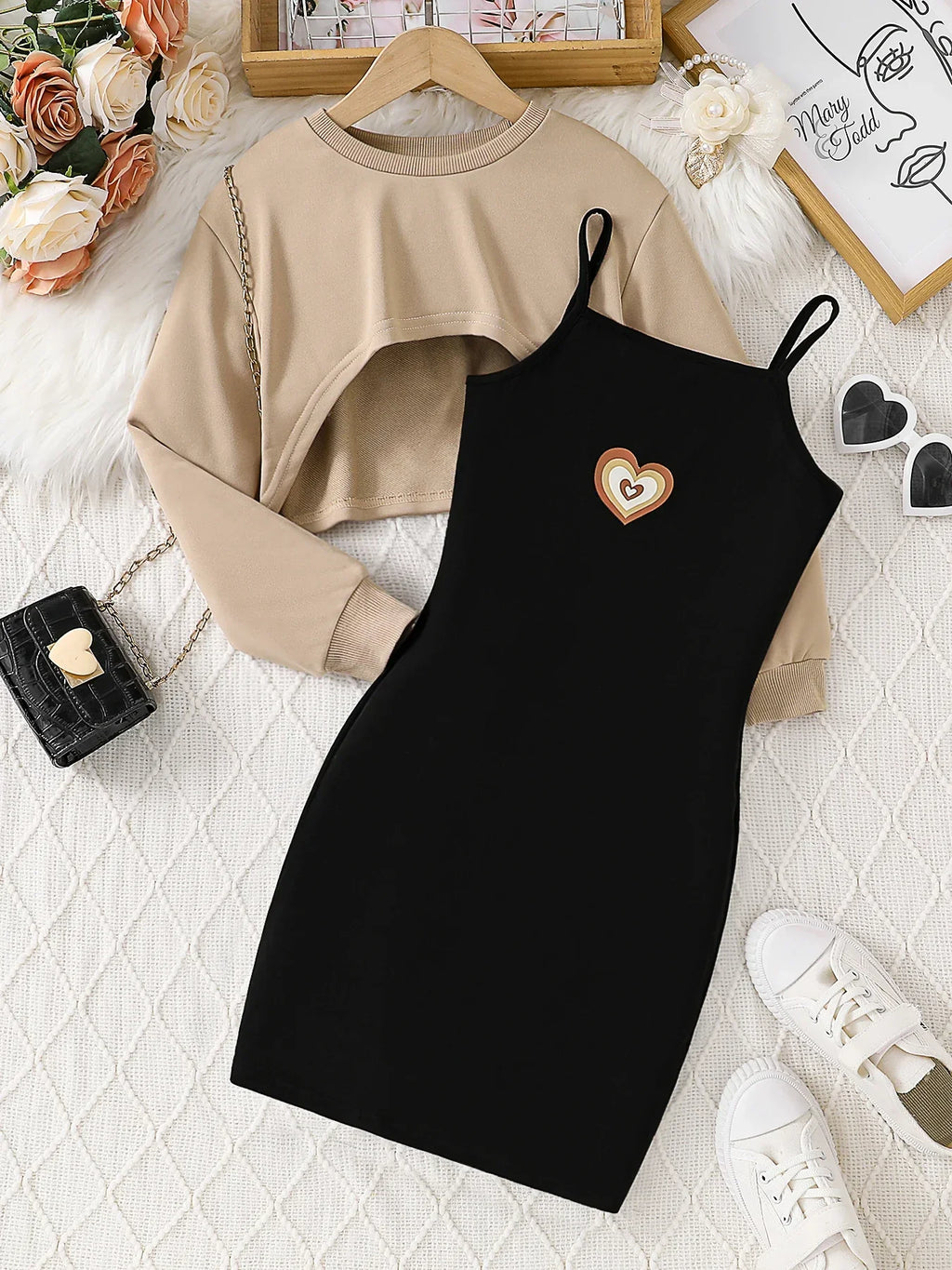 Girls' Spring and Autumn New Children's 8-12Y Fashion Casual Dress Set 2-piece
