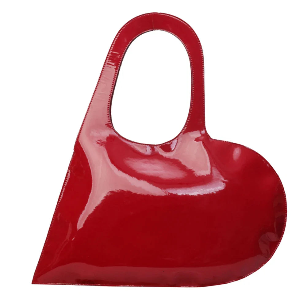 Luxury Design Heart Ladies Handbag PU Leather Underarm Bag Solid Color Trendy Tote Bag Summer Top Hand Bag for Women and Girls