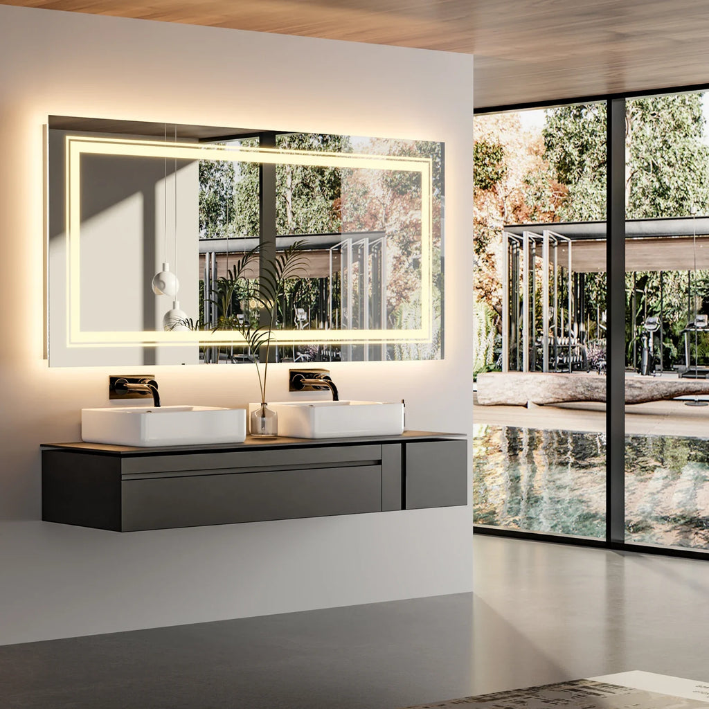 Large Wall-Mounted LED Illuminated Bathroom Mirror Touch Antifog Vanity Mirror Dimmable Commercial-Grade 42"
