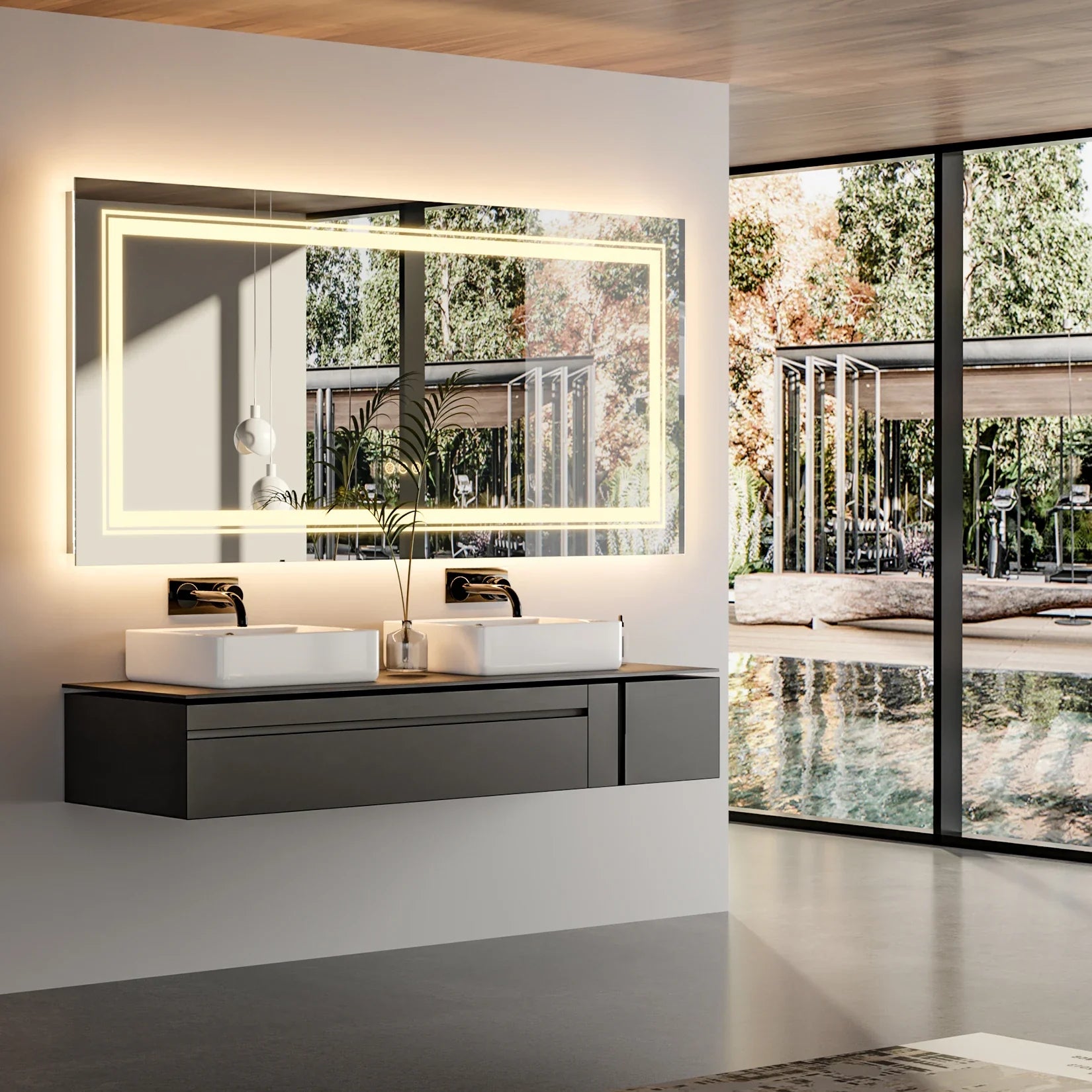 Large Wall-Mounted LED Illuminated Bathroom Mirror Touch Antifog Vanity Mirror Dimmable Commercial-Grade 42"