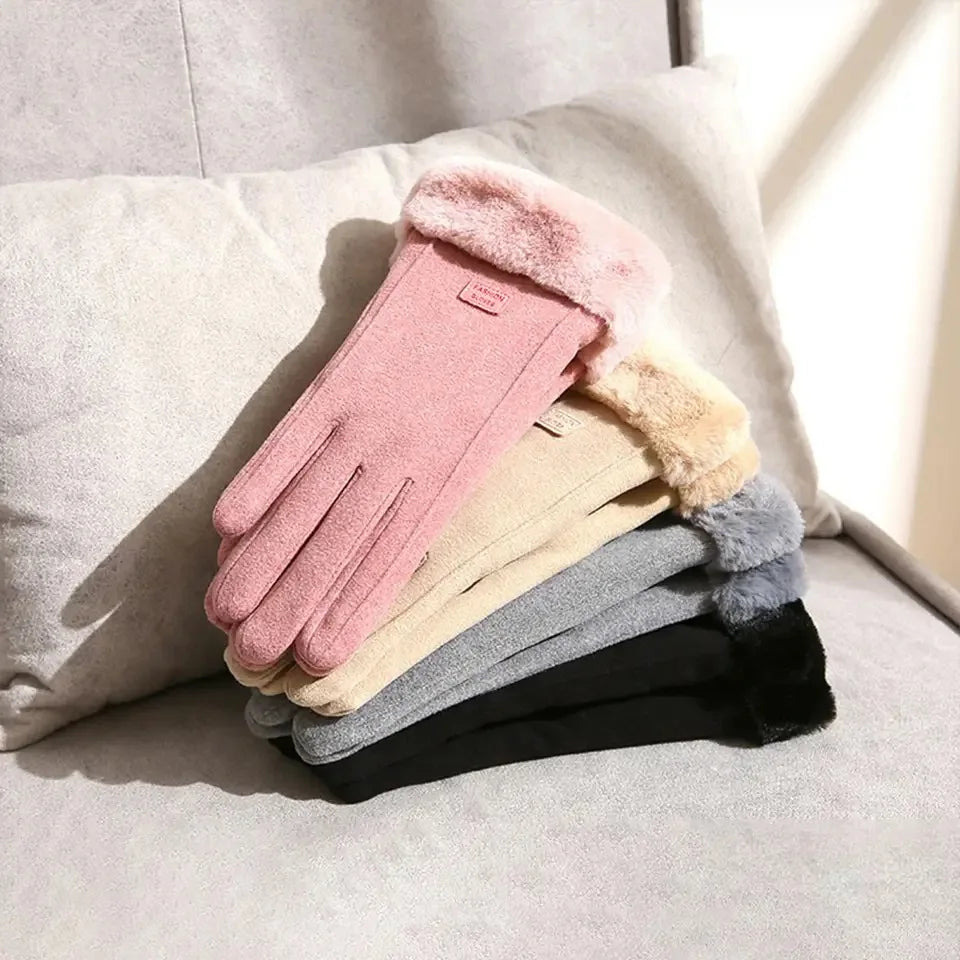 New Fashion Gloves Autumn Winter Cute Furry Warm Mitts Full Finger Mittens Women Outdoor Sport Female Gloves Screen