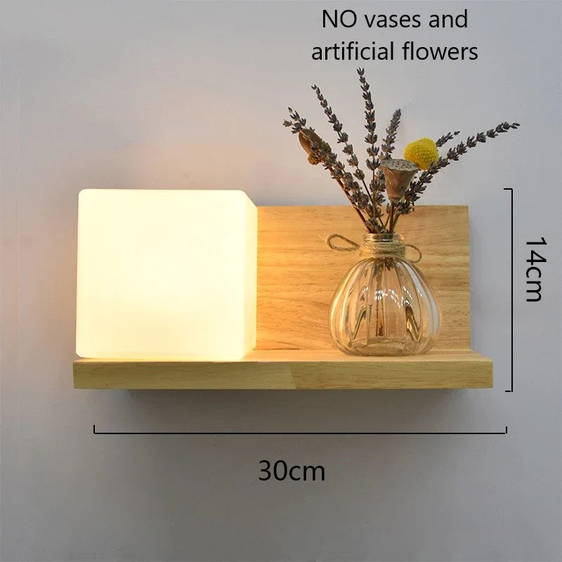 Modern Wooden LED Wall Lamp – Creative Plant & Decor Shelf Light (17 Styles)
