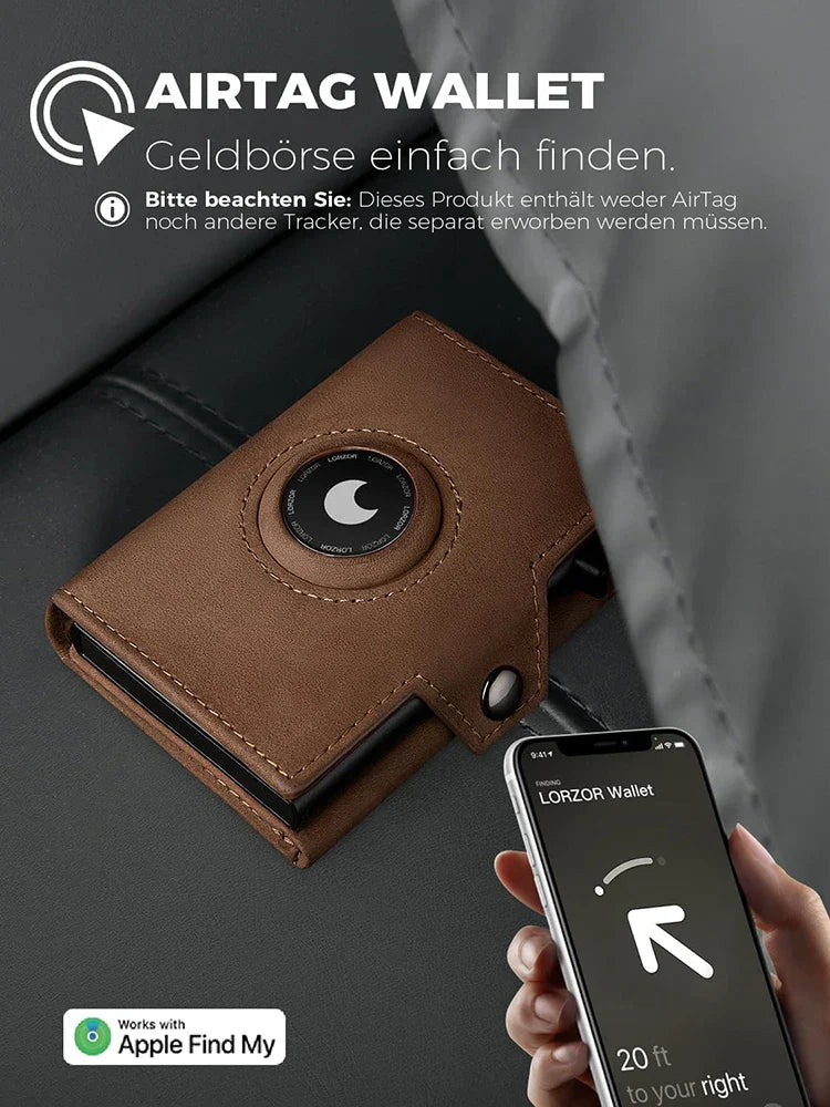 YATBEST Men's Leather Wallet With Coin Pocket AirTag Positioning Card Clip RFID Anti Magnetic Anti-Theft Card Swiping Bag