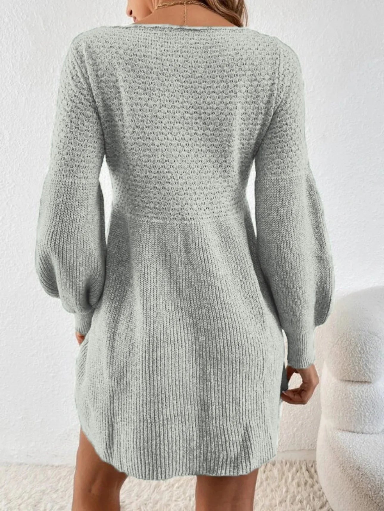Knitted A-Line Sweater Dress – Long Sleeve Winter Waist Dress