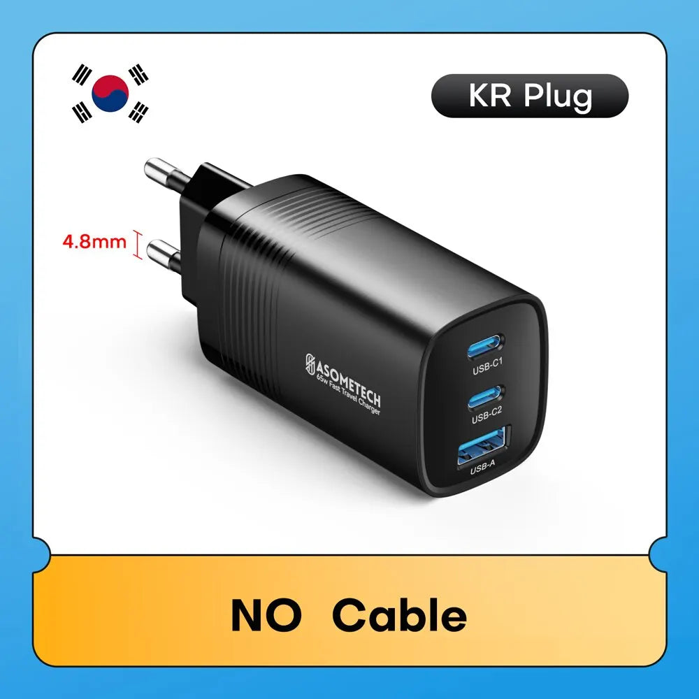 ASOMETECH GaN USB Type C Charger 65W 45W PPS PD QC4.0 Quick Charger For Macbook Laptop IPAD Tablet iPhone 16 Samsung S23 Ultra