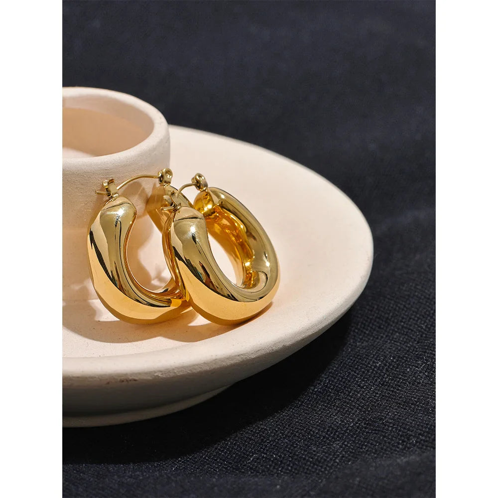 Yhpup High Quality Stainless Steel Round Geometric Chunky Hoops Earrings for Women Charm Metal Simple Fashion Jewelry Waterproof