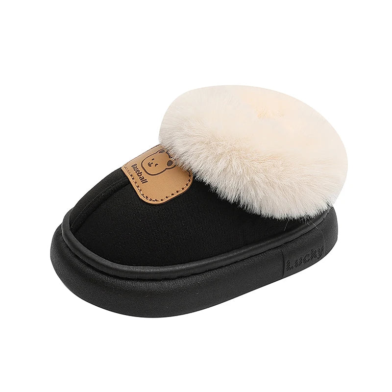 Unisex Cute Winter Boots for Toddlers Faux Fur Thick Warm Velvet Slip-On Baby Snow Footwear 1-3 Years Anti-Slippery PU Leather