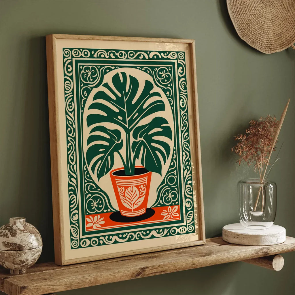 Bohemian Monstera Botanical Art Print – Vintage Tropical Wall Poster