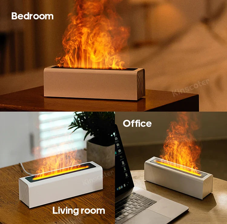 KINSCOTER RGB Flame Aroma Diffuser Air Humidifier Ultrasonic Cool Mist Maker Fogger LED Essential Oil Fire LED Lamp Difusor Gift