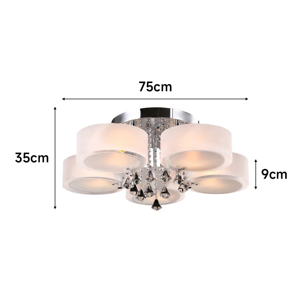 KOMORE Modern Round Acrylic LED Semi Flush Mount with Crystal Accent for Office, Living Room, Bedroom, Kitchen, Hallway, Porch