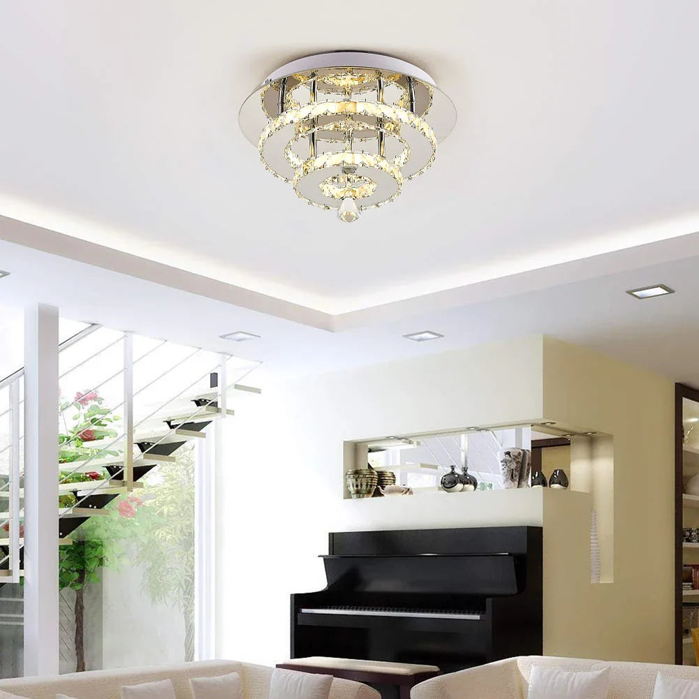 KOMORE Modern Small Crystal LED Ceiling Light, Square / Round for Office, Living Room, Bedroom, Kitchen, Hallway