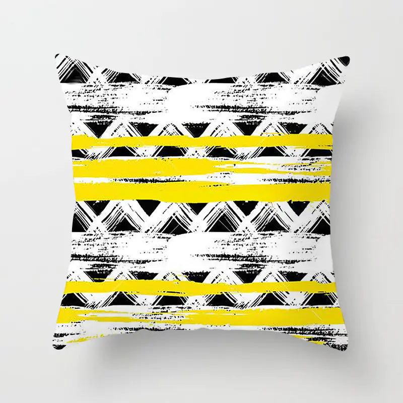 Yellow & Black Geometric Pillow Cover – Modern Abstract Cushion Case 45×45cm