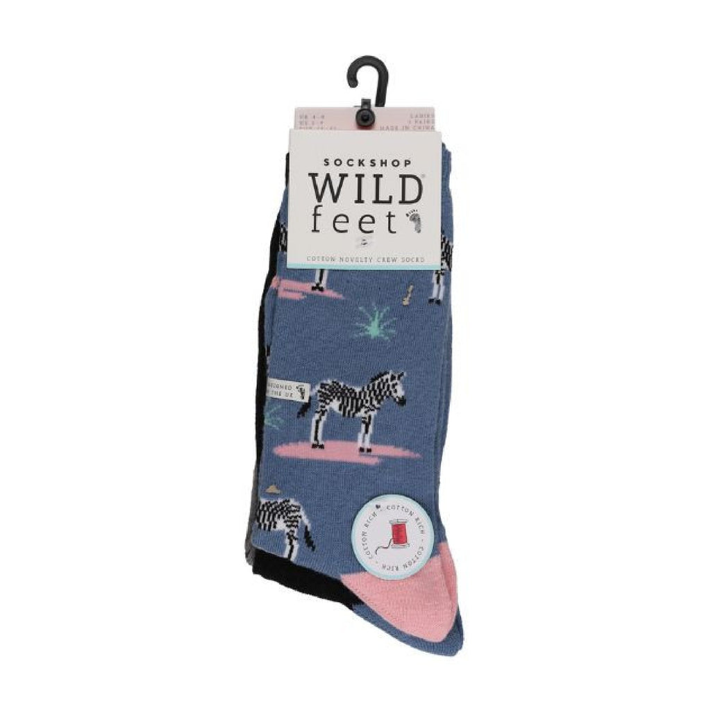 3 Pack Ladies Zebra Novelty Colourful Cotton Socks