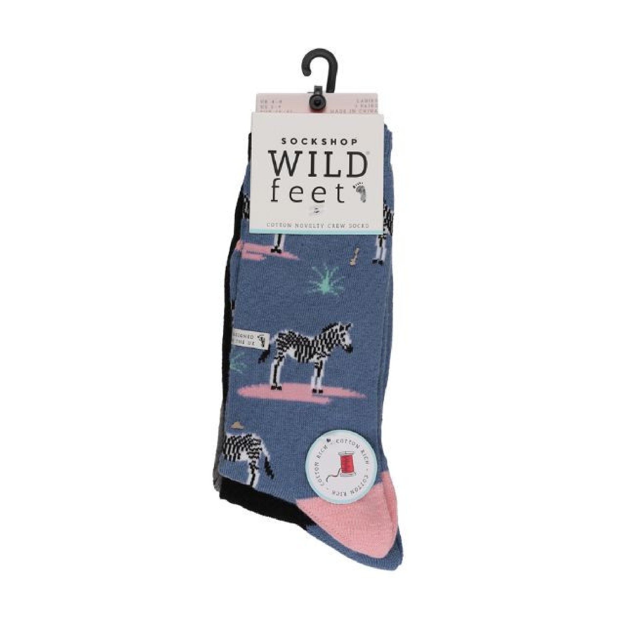 3 Pack Ladies Zebra Novelty Colourful Cotton Socks