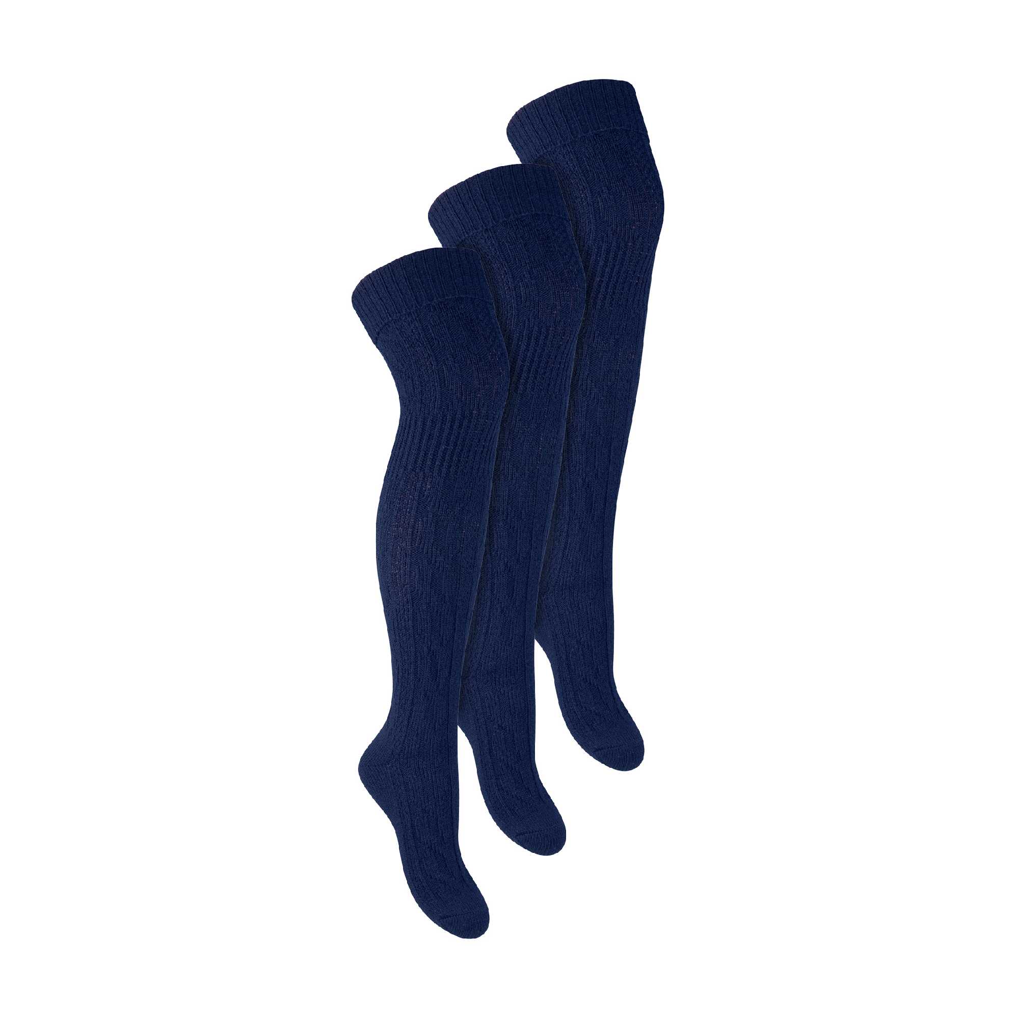 3 Pairs Ladies Extra Long Thigh High Over The Knee Wool Socks